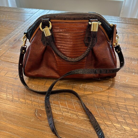 Brahmin Lisa Satchel – Cognac Tri-Texture Leather - Picture 2 of 10